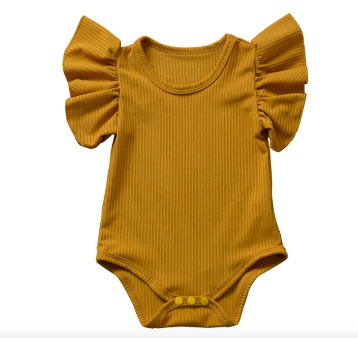 Ribbed Ruffle Short Sleeve Baby Bodysuit