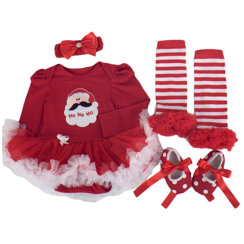 Baby Girl's “My 1st Christmas” 4-Piece Outfit Set – Romper, Headband, Socks & Shoes