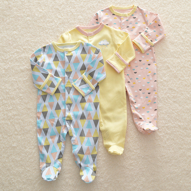 Baby Girl Onesie 3-Pack – Soft Cotton Long Sleeve Footed Rompers