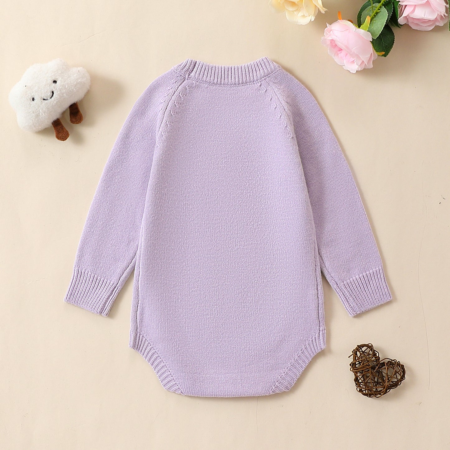 Autumn Embroidered Lavender Long‑Sleeve Romper