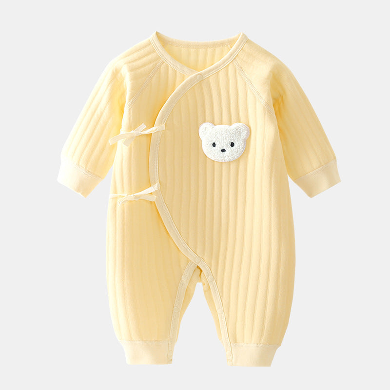 Baby Wrap Romper with Bear Patch
