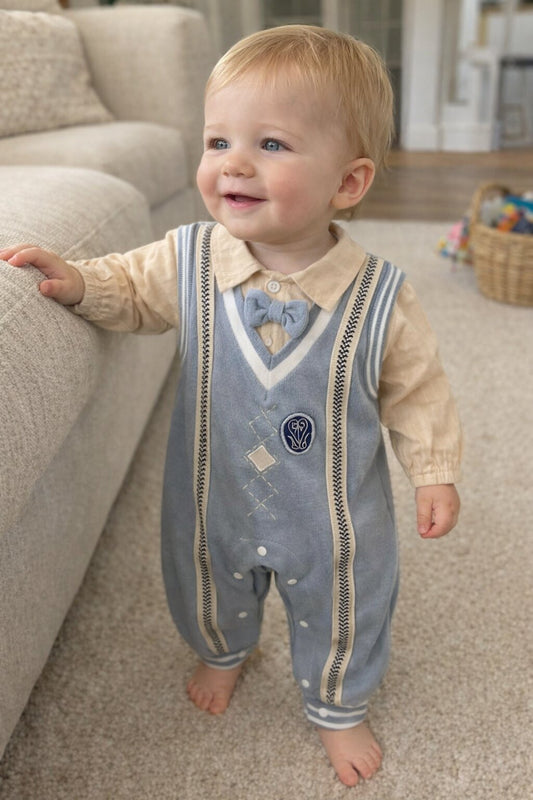 Baby Boy Long Sleeve Jumpsuit with Bowtie