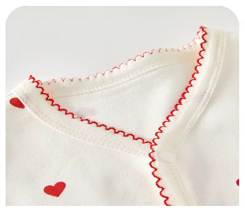 Baby Cotton Heart Romper – Soft 100% Cotton One-Piece with Easy Button Front