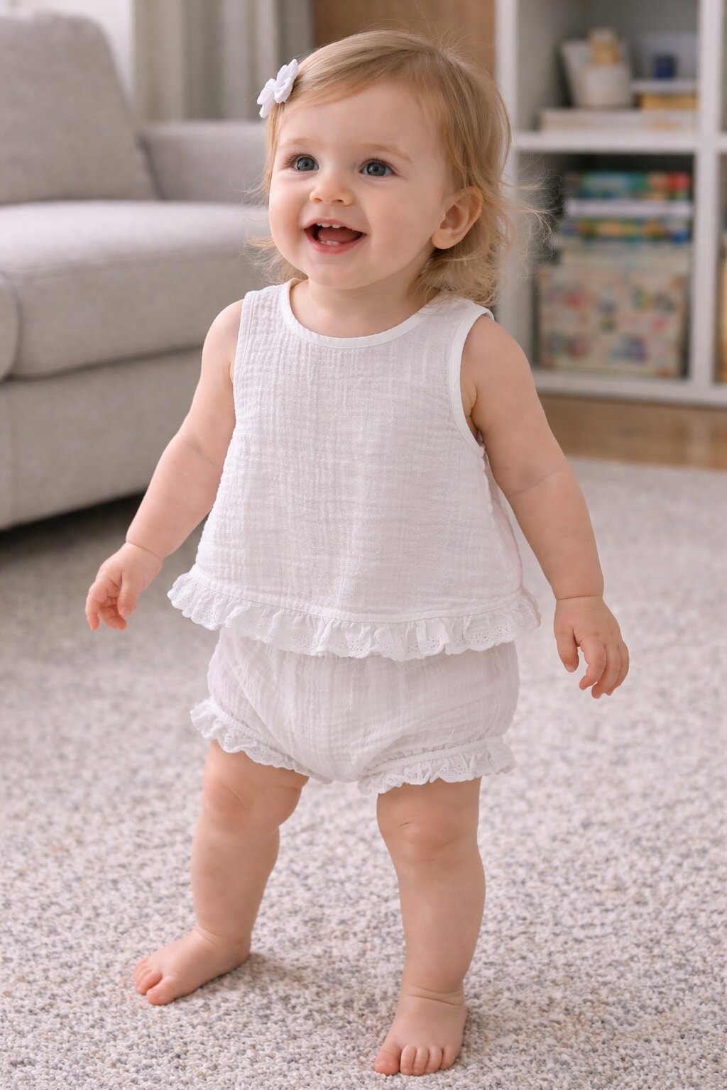 Baby Girl Summer Set – Sleeveless Top & Ruffle Shorts