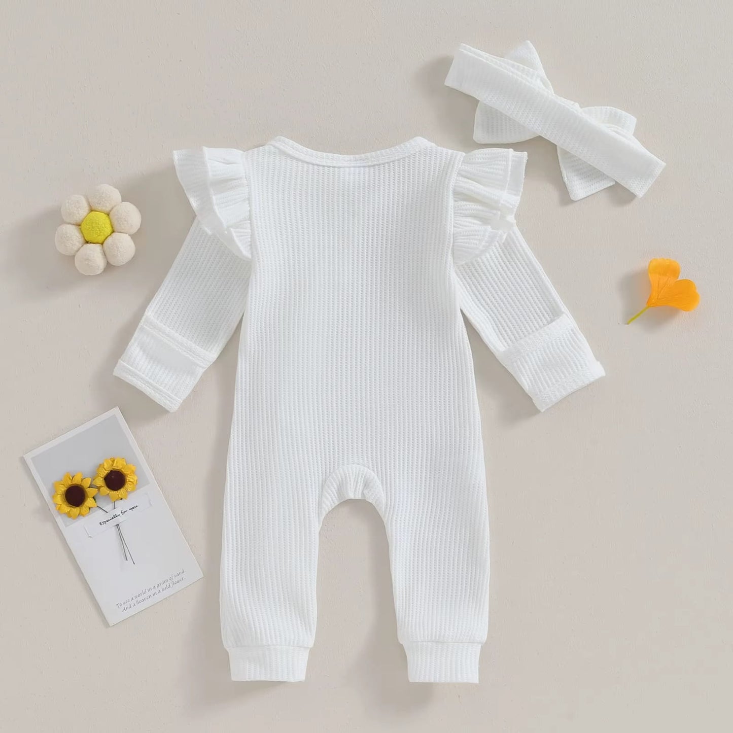 Baby Girl Zipper Romper with Headband – Soft Cotton Blend One-Piece with Easy Changing