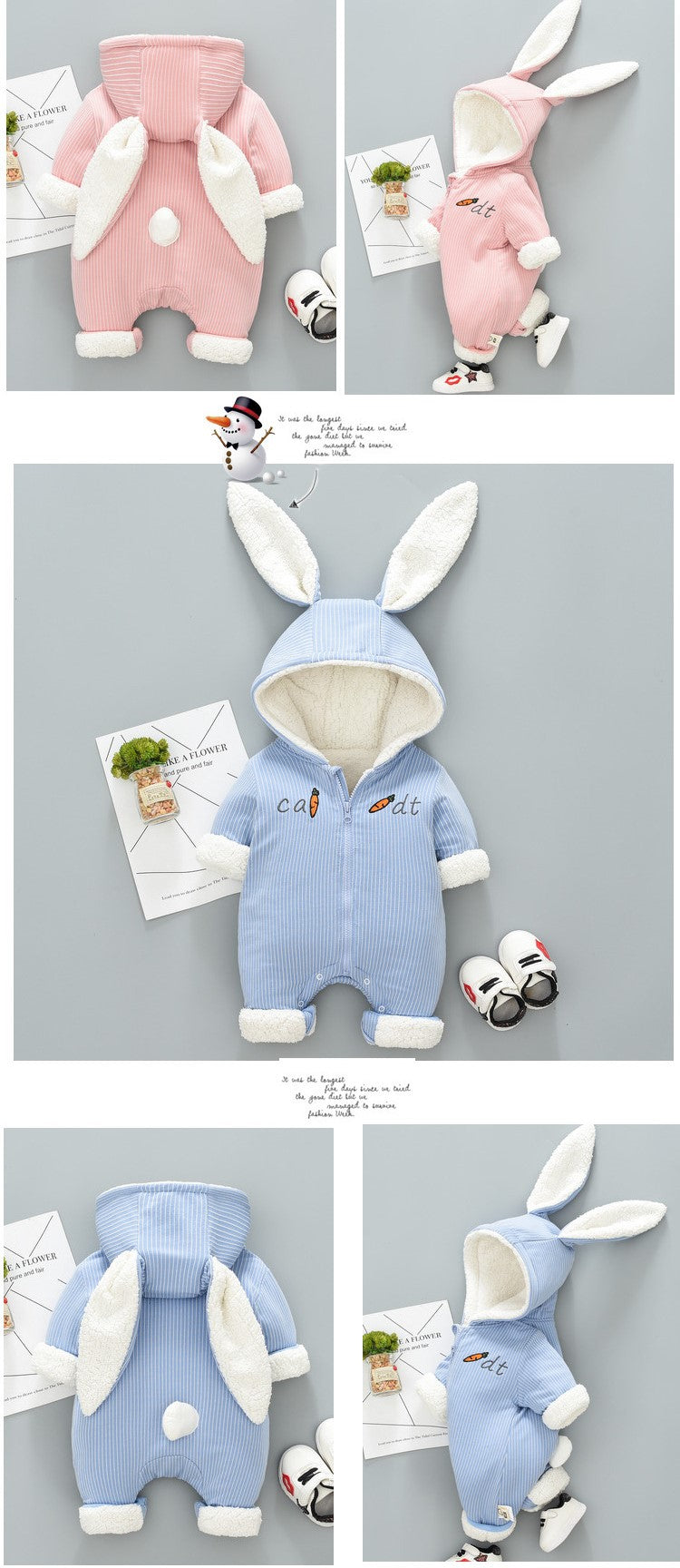 Bunny-Ear Baby Winter Jumpsuit