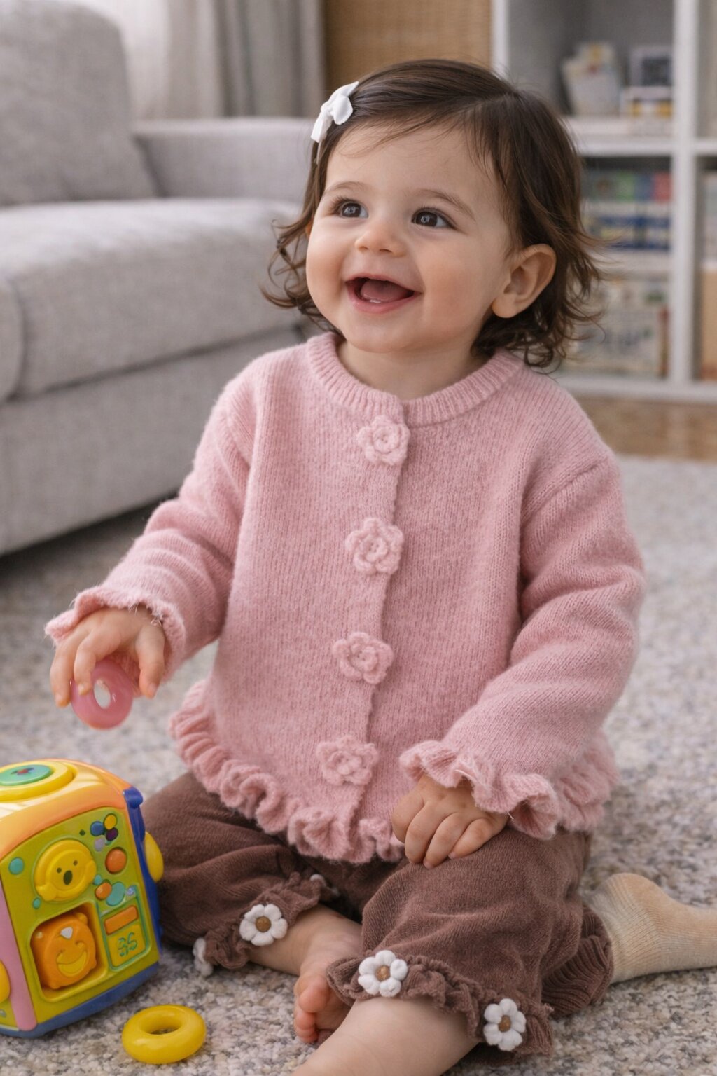Girls Spring Cardigan – Soft Floral Knit Jacket