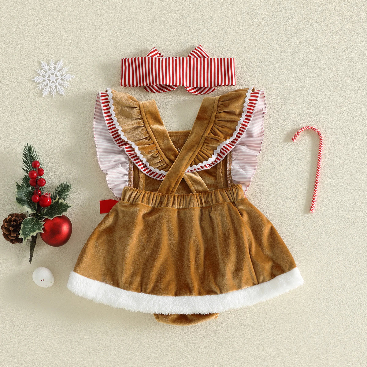 Baby Girl Peppermint Christmas Romper Set