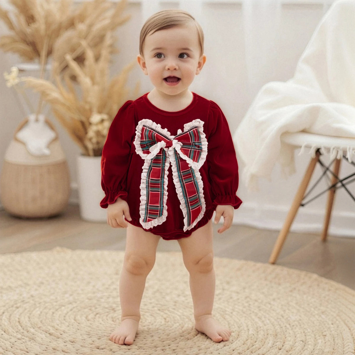 Baby Girl Velvet-Look Bubble Romper