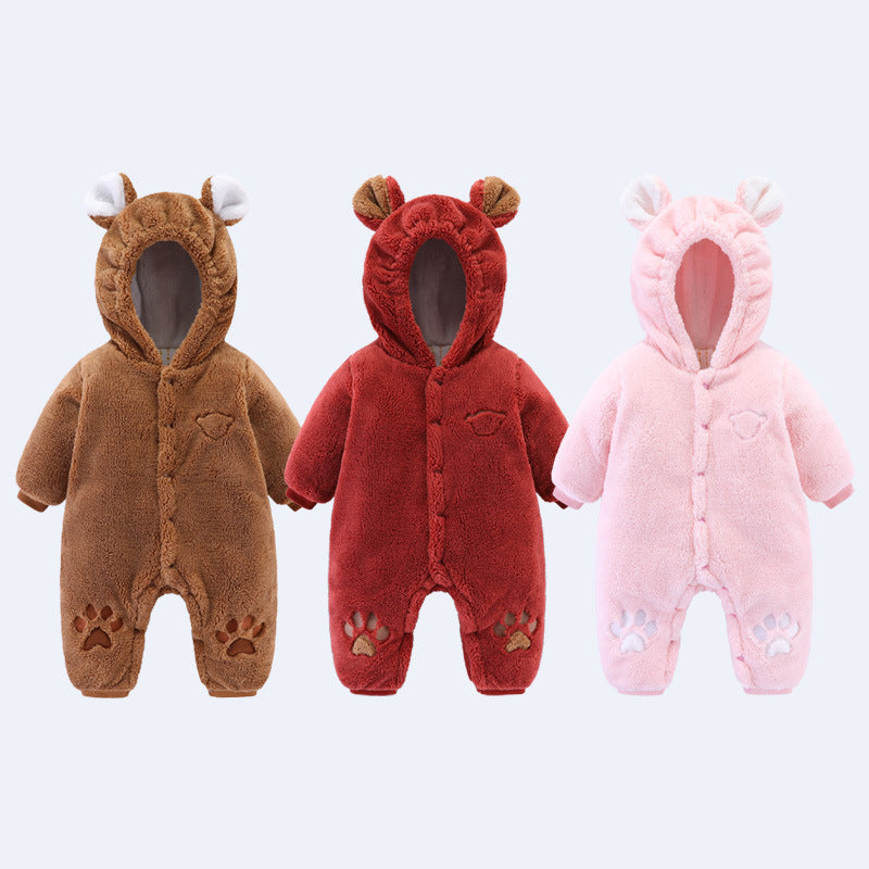 Ultra-Cozy Bear Paw Baby Fleece Onesie – Hooded Winter Romper for Infants