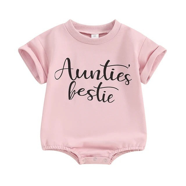Auntie’s Little Bestie Short Sleeve Letter Printed Jumpsuit
