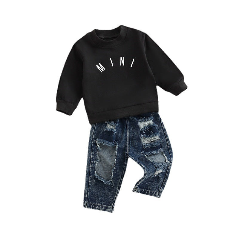 Kids’ Two-Piece Outfit – Sweatshirt & Distressed Denim Pants