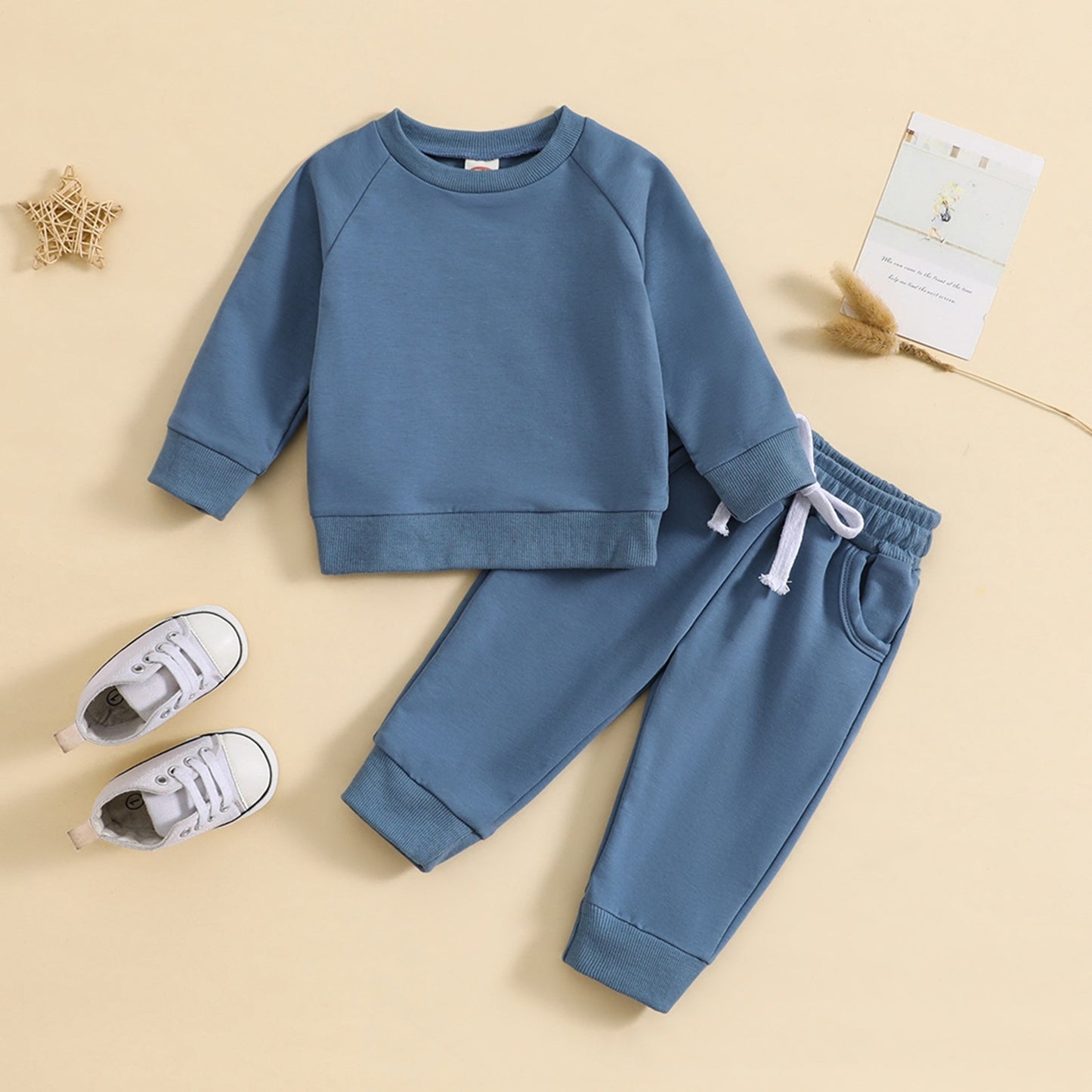 Boys Solid Color Two-Piece Sweater & Jogger Set