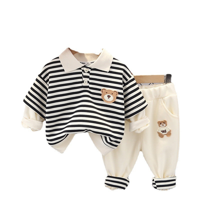 Baby Striped Bear Outfit – 2-Piece Set