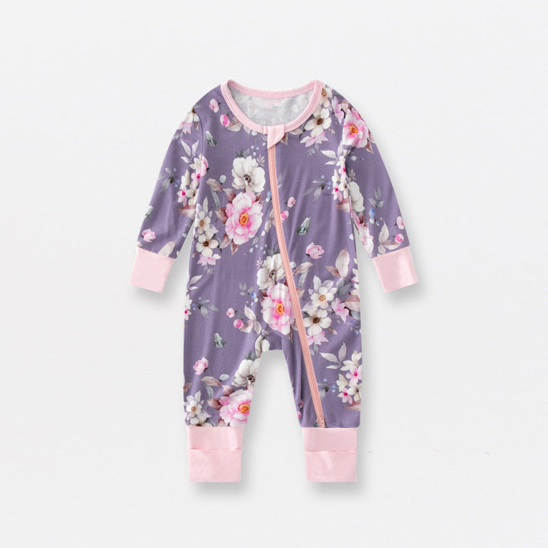 Bamboo Fiber Baby Jumpsuit with Double Zipper – Long Sleeve Pajamas Romper