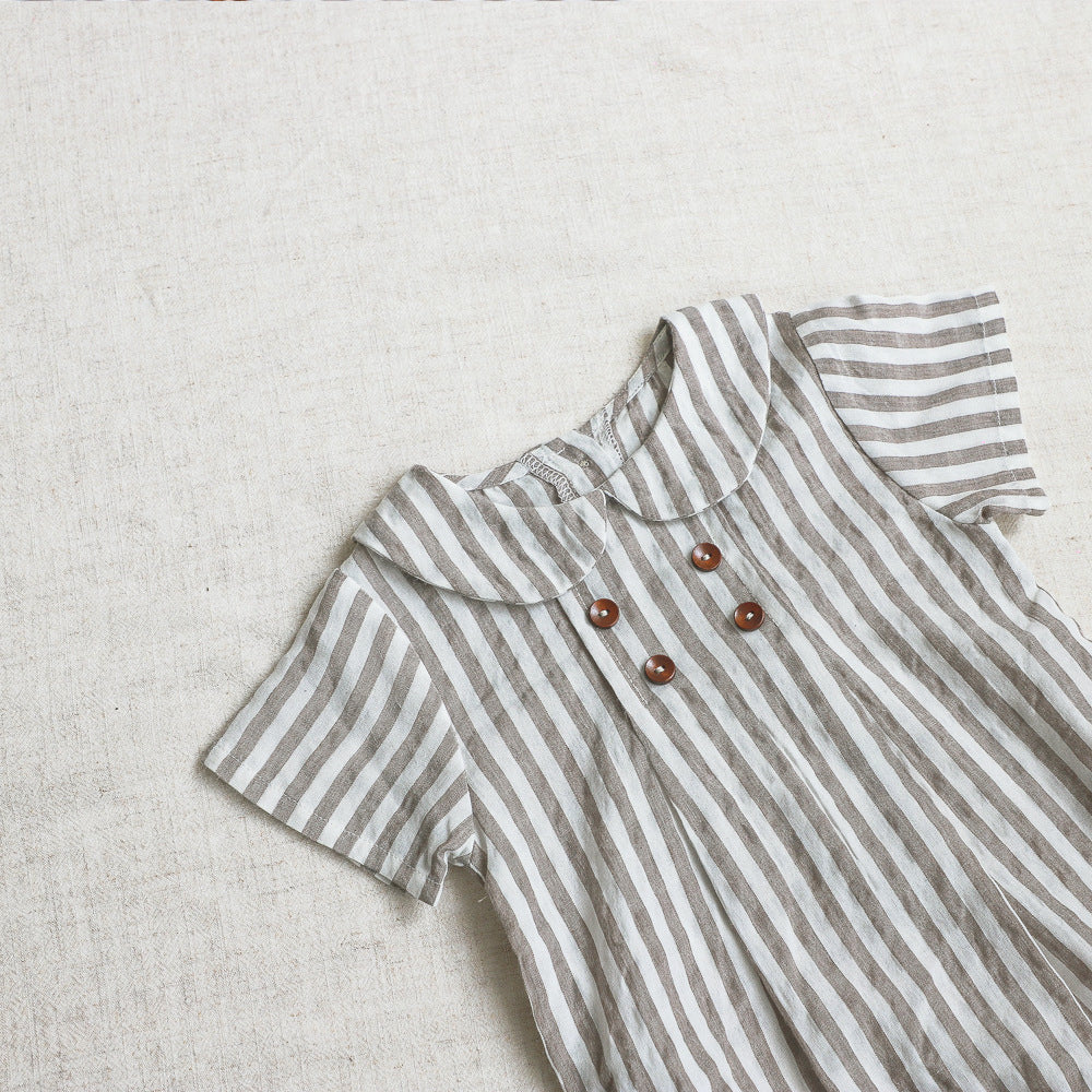 Baby Girl Cotton Romper – Short Sleeve Jumpsuit Peter Pan Collar