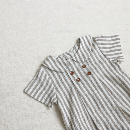 Baby Girl Cotton Romper – Short Sleeve Jumpsuit Peter Pan Collar