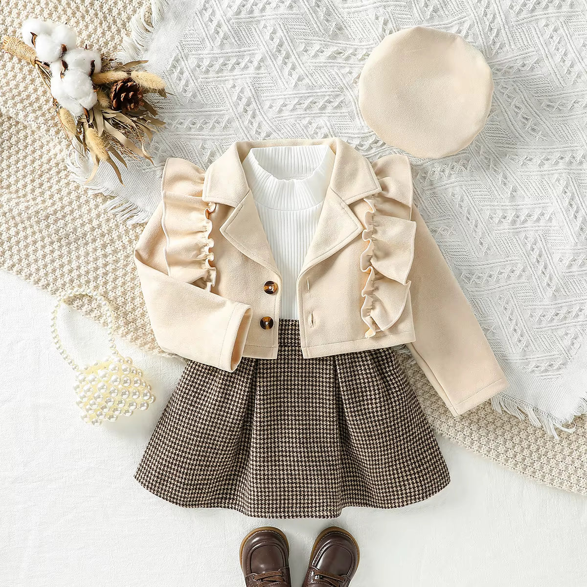 Girls' Clothing Set with Plaid Skirt