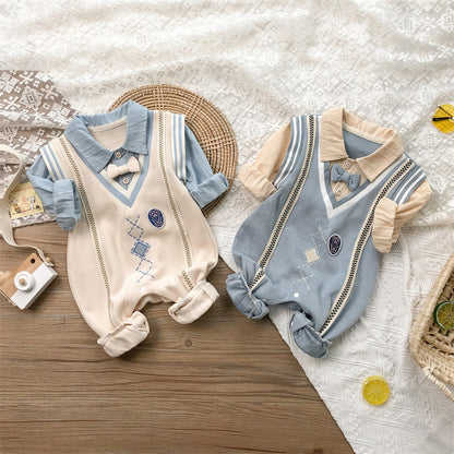 Baby Boy Long Sleeve Jumpsuit with Bowtie