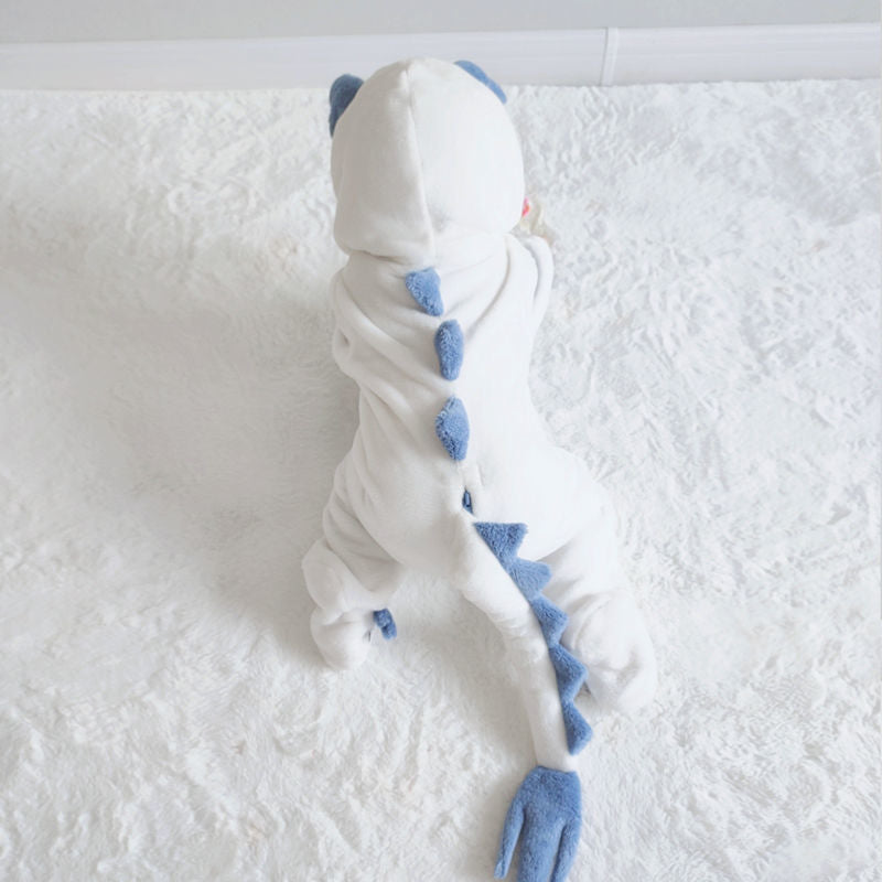 Plush Baby Dinosaur Flannel Onesie – Hooded Jumpsuit with Tail & Antlers