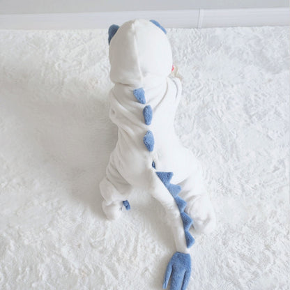 Plush Baby Dinosaur Flannel Onesie – Hooded Jumpsuit with Tail & Antlers
