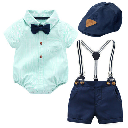 Gentlemen Bubble Romper with Detachable Cap & Suspenders