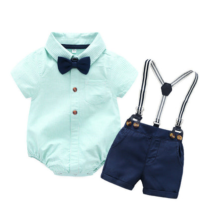 Gentlemen Bubble Romper with Detachable Cap & Suspenders