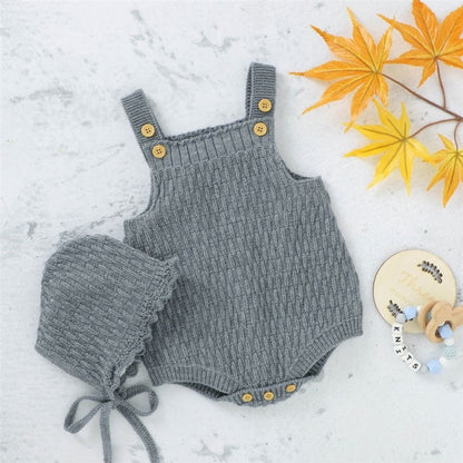 Newborn Knitted Romper & Bonnet Set
