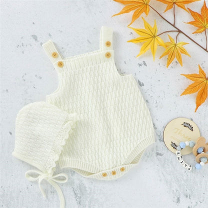 Newborn Knitted Romper & Bonnet Set