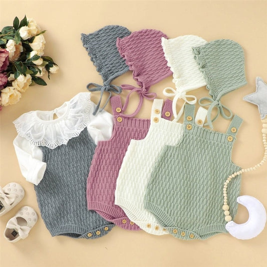 Newborn Knitted Romper & Bonnet Set
