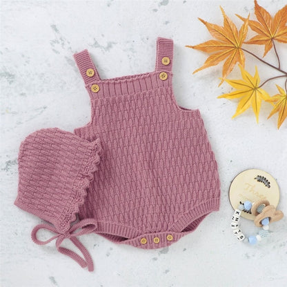 Newborn Knitted Romper & Bonnet Set