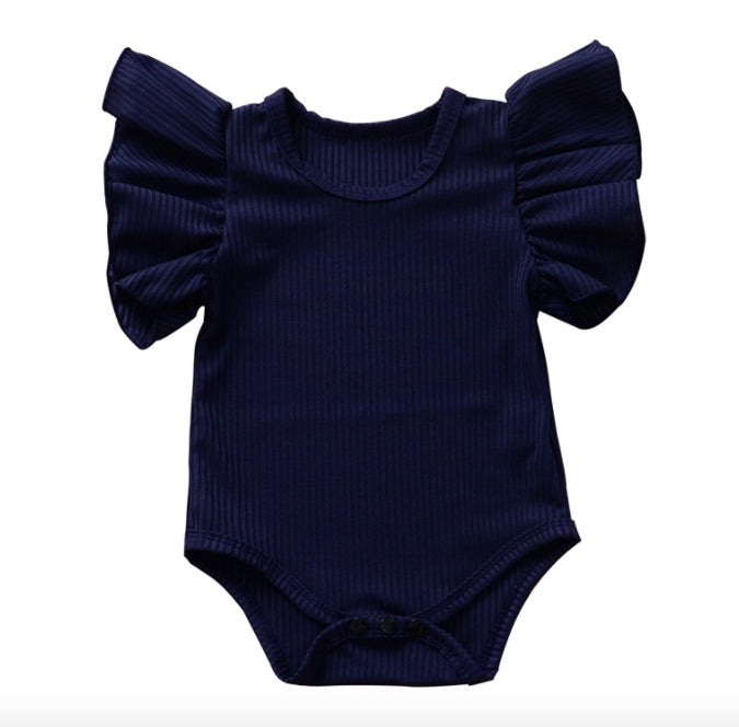 Ribbed Ruffle Short Sleeve Baby Bodysuit
