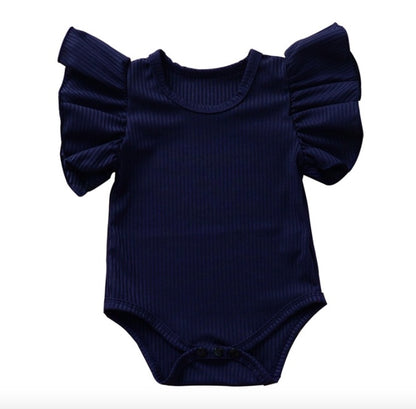 Ribbed Ruffle Short Sleeve Baby Bodysuit