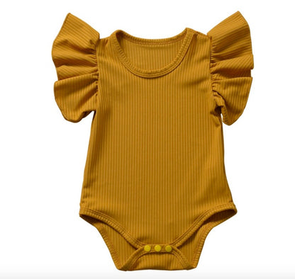 Ribbed Ruffle Short Sleeve Baby Bodysuit