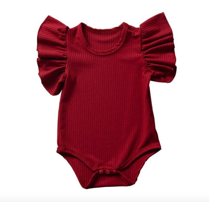 Ribbed Ruffle Short Sleeve Baby Bodysuit