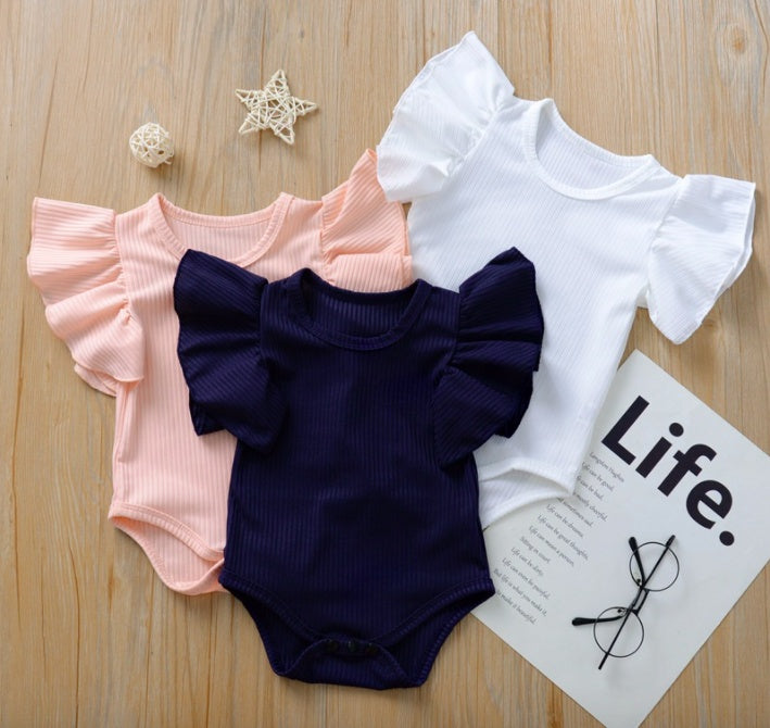 Ribbed Ruffle Short Sleeve Baby Bodysuit