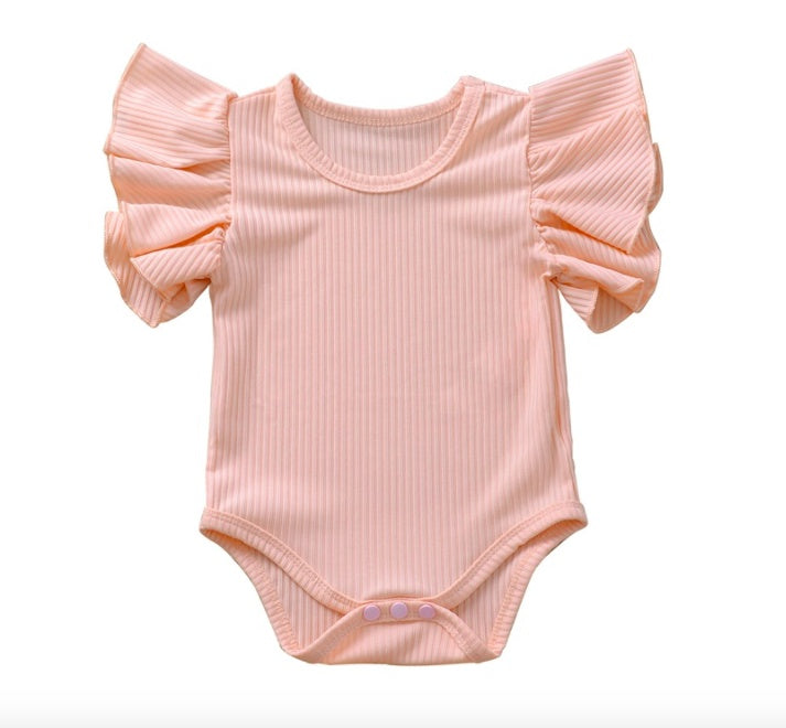 Ribbed Ruffle Short Sleeve Baby Bodysuit