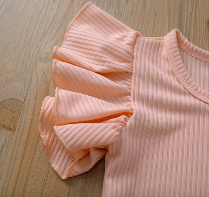 Ribbed Ruffle Short Sleeve Baby Bodysuit
