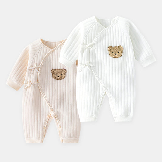 Baby Wrap Romper with Bear Patch