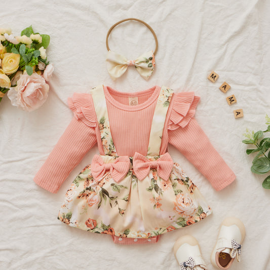 Children's Floral Suspender Jumpsuit Set Long-sleeved Straps