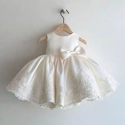 Girls 3D Floral Lace Party Dress with Button Back