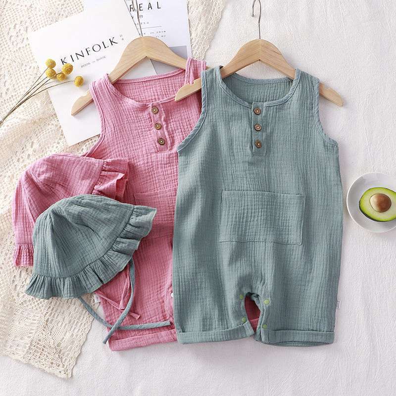 Unisex Baby Summer Romper with Matching Hat