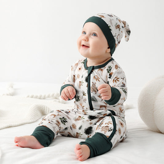 Bamboo Fiber Baby Jumpsuit with Double Zipper – Long Sleeve Pajamas Romper