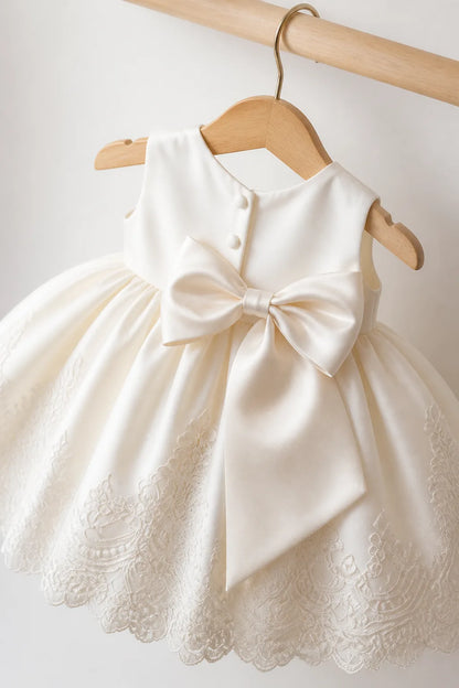 Girls 3D Floral Lace Party Dress with Button Back