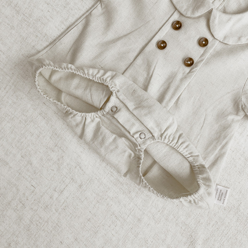 Baby Girl Cotton Romper – Short Sleeve Jumpsuit Peter Pan Collar