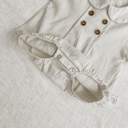 Baby Girl Cotton Romper – Short Sleeve Jumpsuit Peter Pan Collar