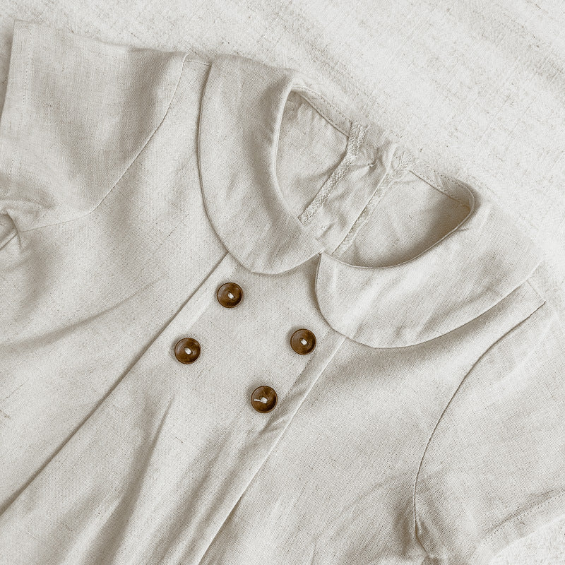 Baby Girl Cotton Romper – Short Sleeve Jumpsuit Peter Pan Collar