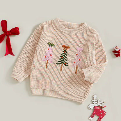 Baby & Toddler Girls Tree Knit Pullover Sweater