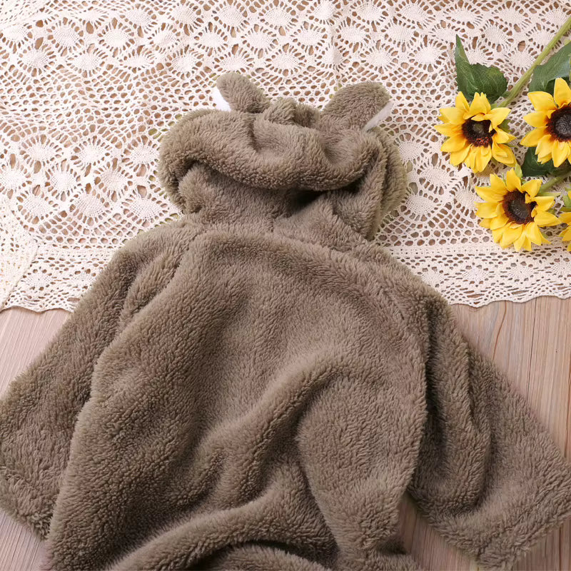 Baby Hooded Bear-Ear Plush Romper