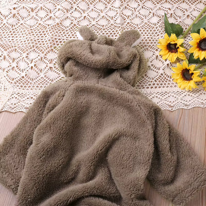 Baby Hooded Bear-Ear Plush Romper